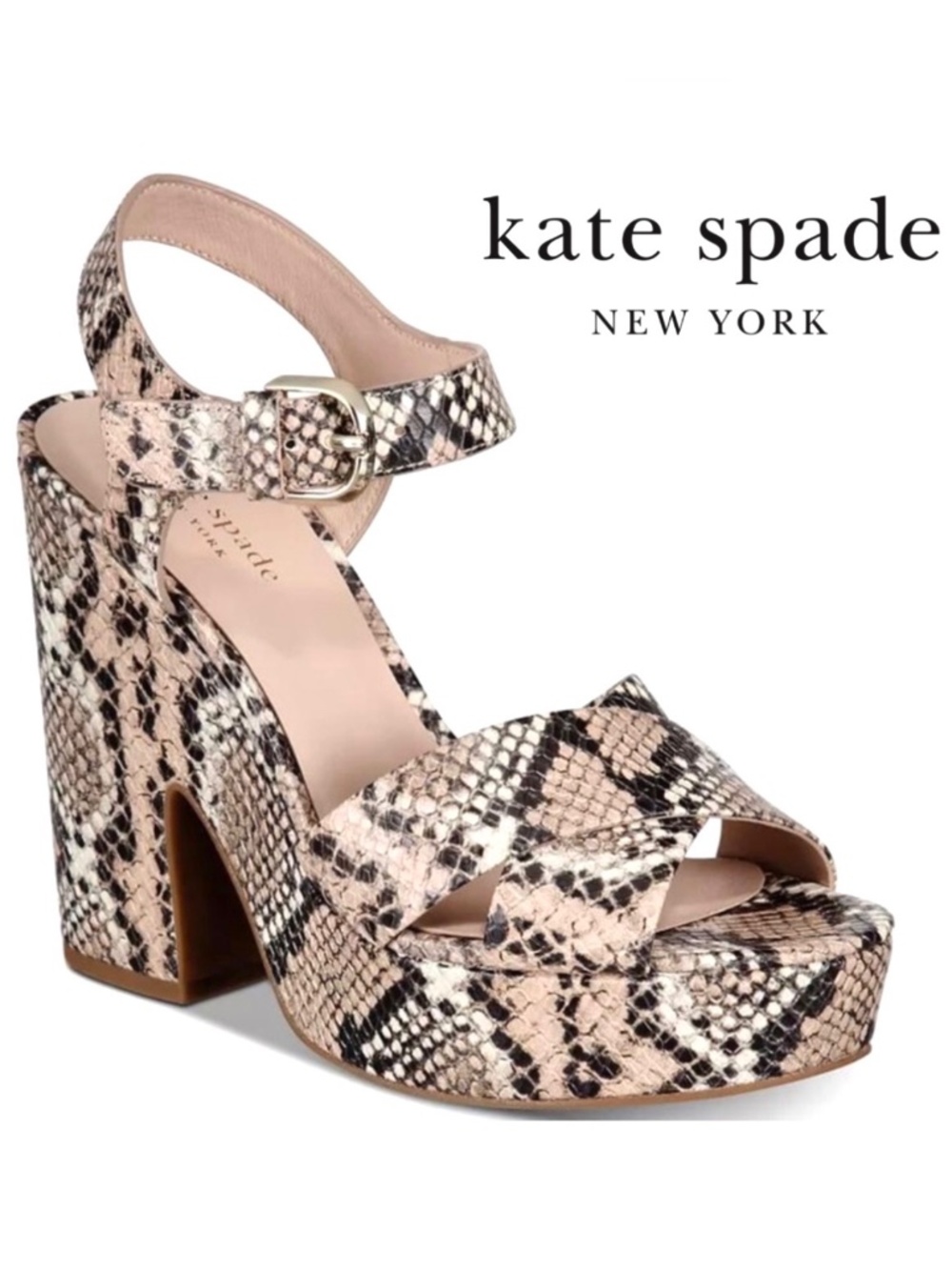 Kate Spade Grace Snake-Print Platform Wedge Sandal Designer Open-Toe Summer Heel